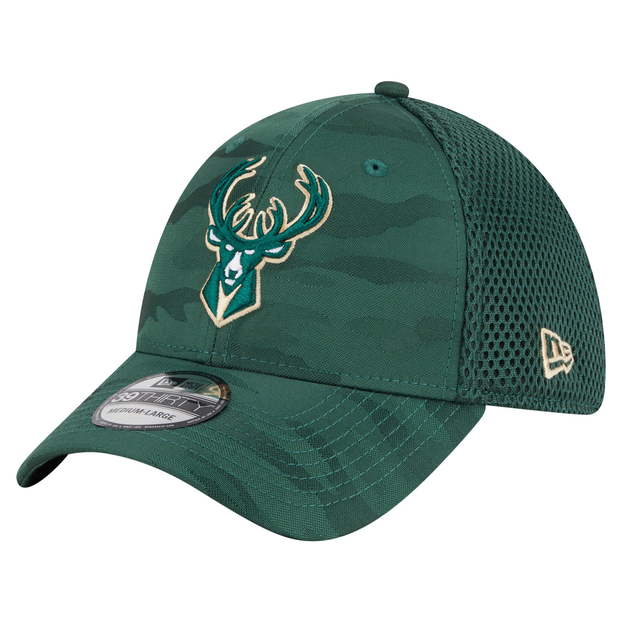 Men's Milwaukee Bucks  New Era Hunter Green Subtle Camo 39THIRTY Flex Hat